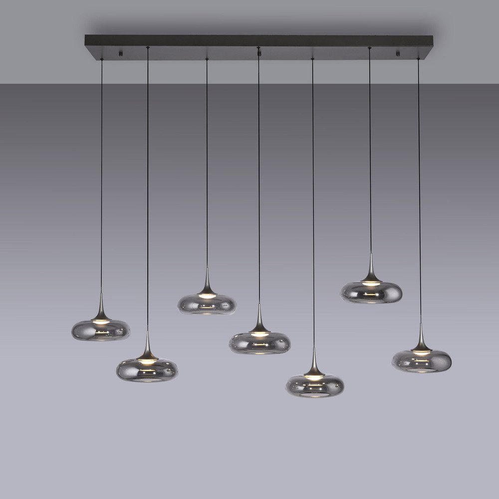 SCHÖNER WOHNEN-Kollektion LED Pendelleuchte LED Pendellampe POSH, höhenverstellbar, 7x LED Board 6,3W, warmweiß, Rauchglas, höhenverstellbar, Lichtfarbe warmweiß