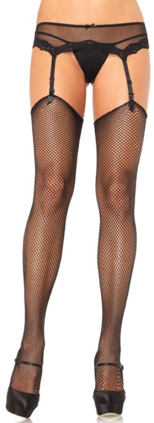 Leg Avenue Strapsstrümpfe Straps Strümpfe Netzstrümpfe in schwarz transparent Größe 36 bis 40