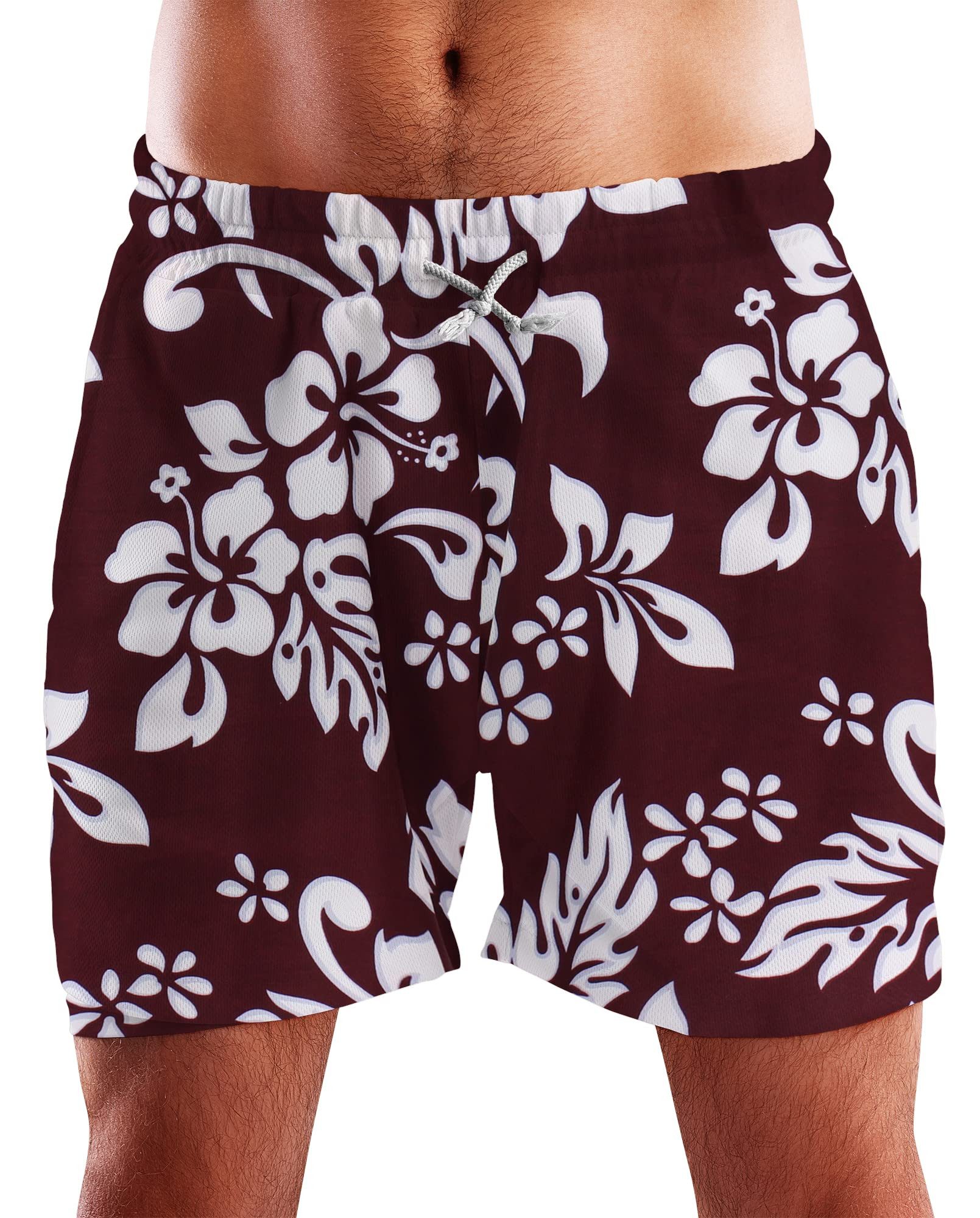 King Kameha Badeshorts Hibiscus Funky Hawaii Bade-Shorts Mesh-Einsatz Verschluss Kordelzug Mit integriertem Mesh-Innenslip für extra Komfort