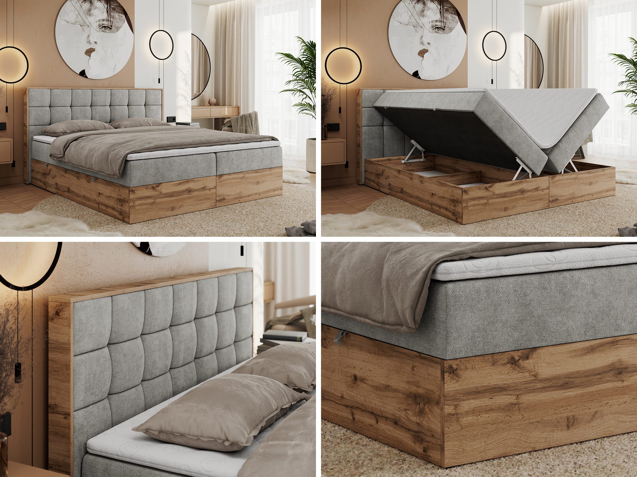 MKS MÖBEL Boxspringbett ALBERO 1 (Set, Packung, Topper T25/Visco, Stauraum, Matratzen, Bettkästen, T30-Schaum), Doppelbett, Multipocket-Matratzen, Möbelplatten, Praktisch