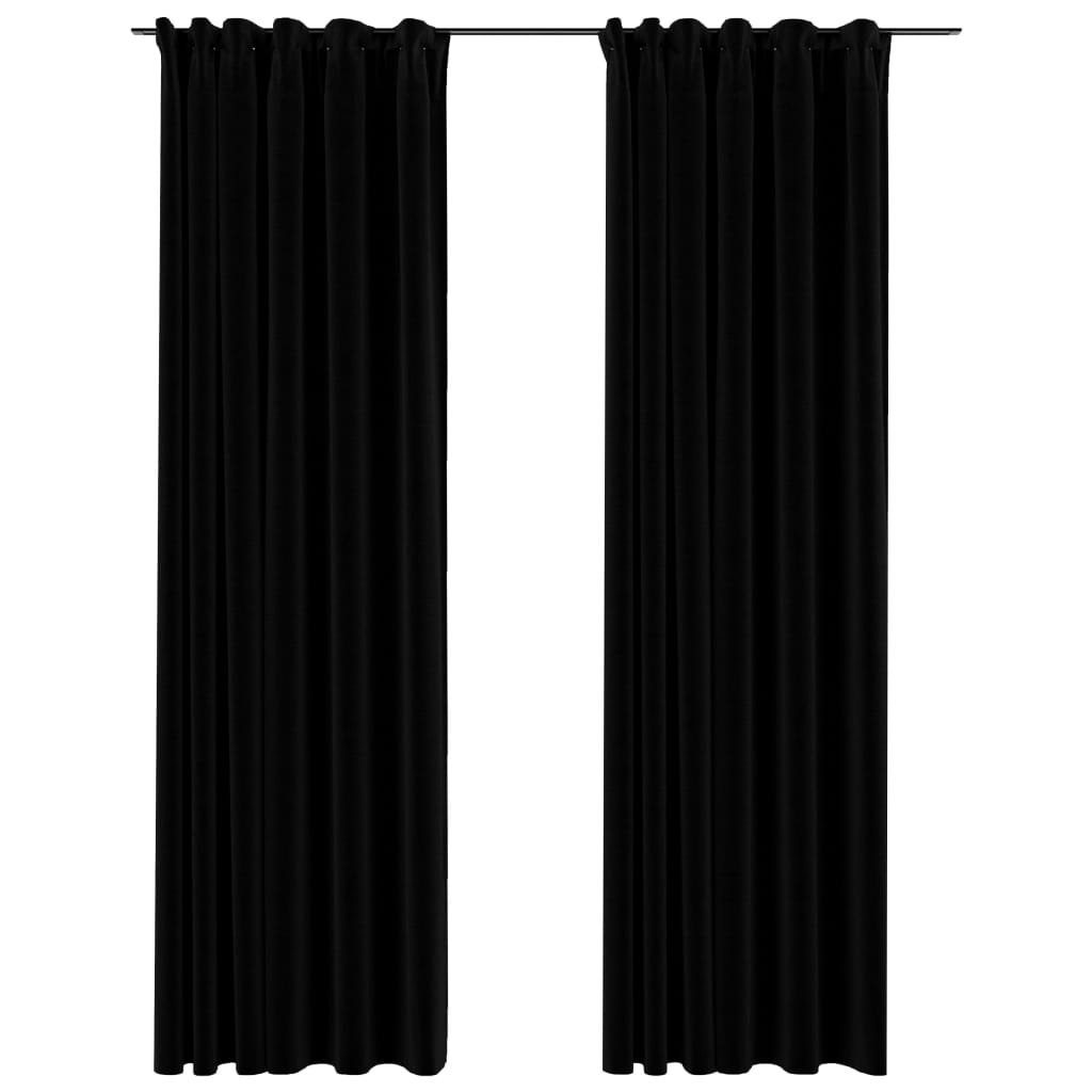 Vorhang Verdunkelungsvorhänge Haken Leinenoptik (2 2Stk. furnicato, Schwarz 140x225cm, St)