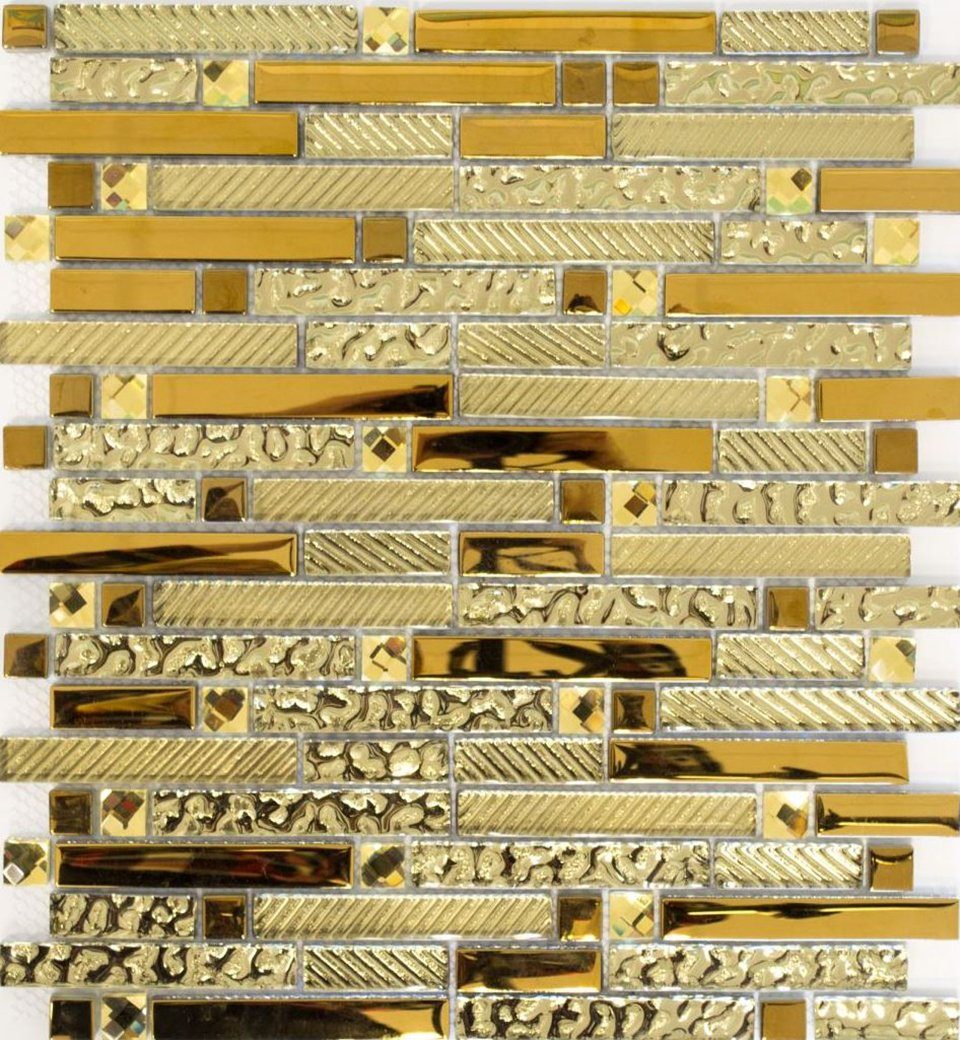 Mosani Mosaikfliesen Glasmosaik Crystal Mosaikfliesen / gold mix 10 glänzend Matten