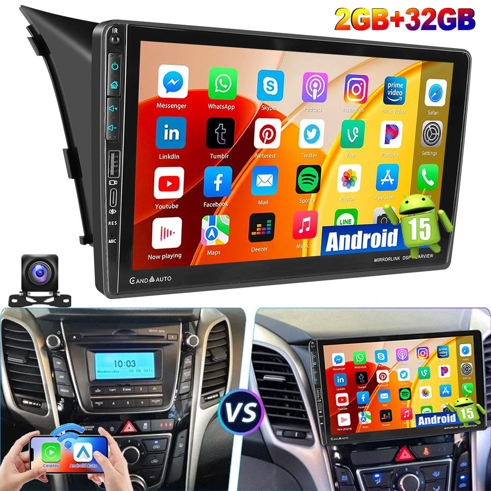 9" 32G/64G DAB+ Android 15 Für Hyundai i30 2012-2016 Carplay Navi GPS Autoradio