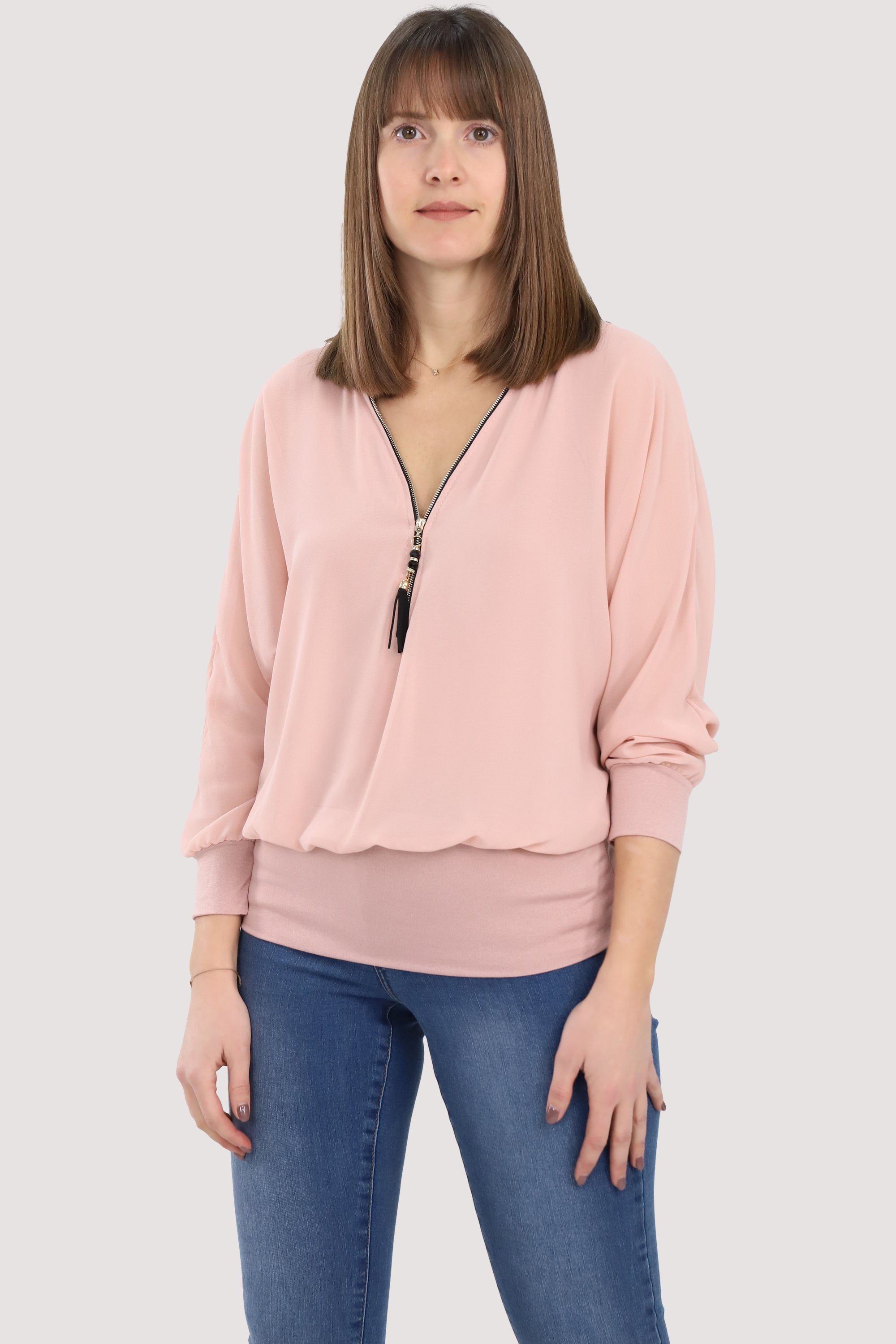 malito Fledermausärmeln fashion than Bluse 6297 more rosa mit Einheitsgröße Chiffonbluse