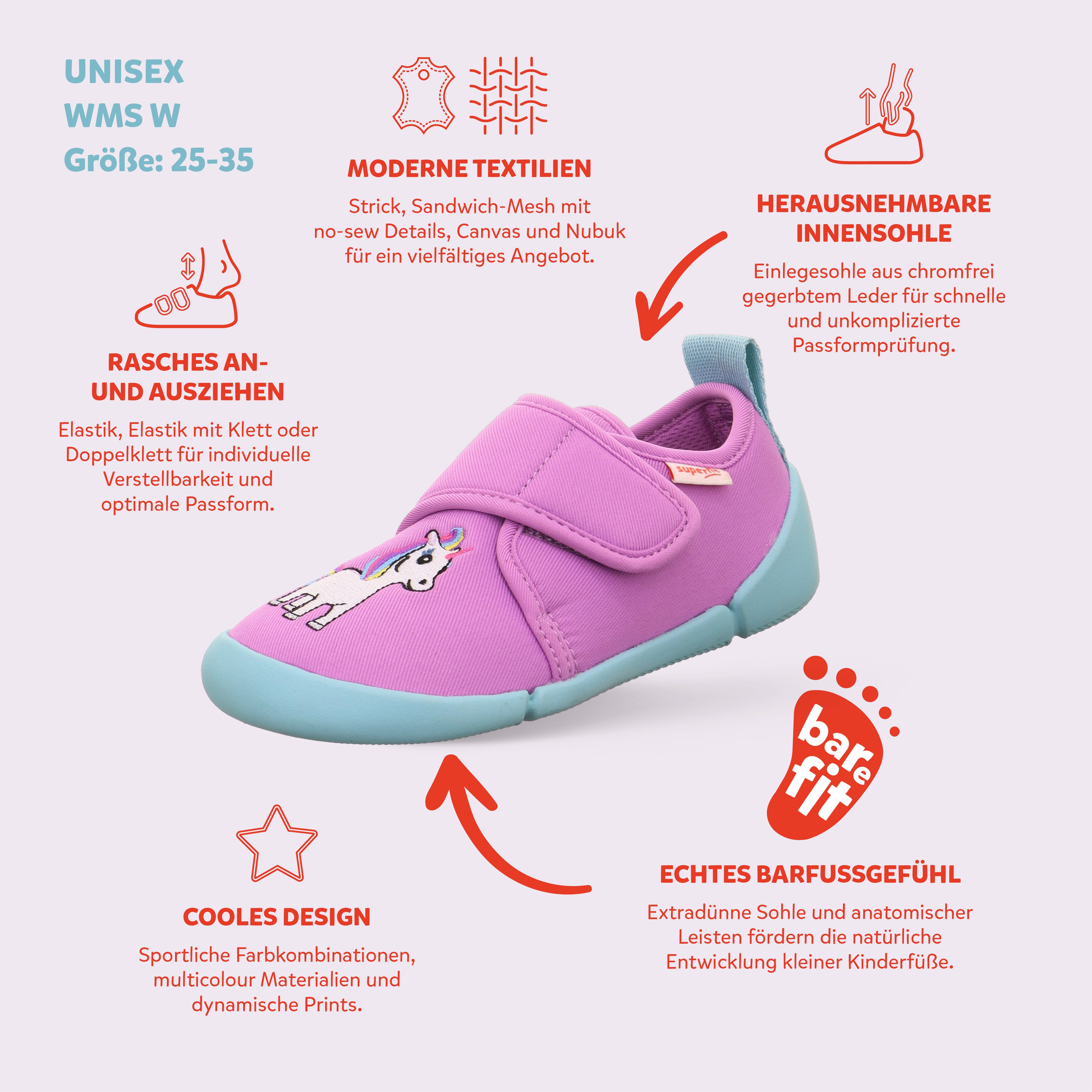 Superfit VENTI WMS: Weit Hausschuh Barfußschuh mit Klettverschluss, Größenschablone zum Download