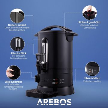 Arebos Einkoch- und Glühweinautomat 6,8 L, Überhitzungsschutz, Temperatureinstellung 30-110°C, 3 Farben, 950,00 W, Überhitzungsschutz