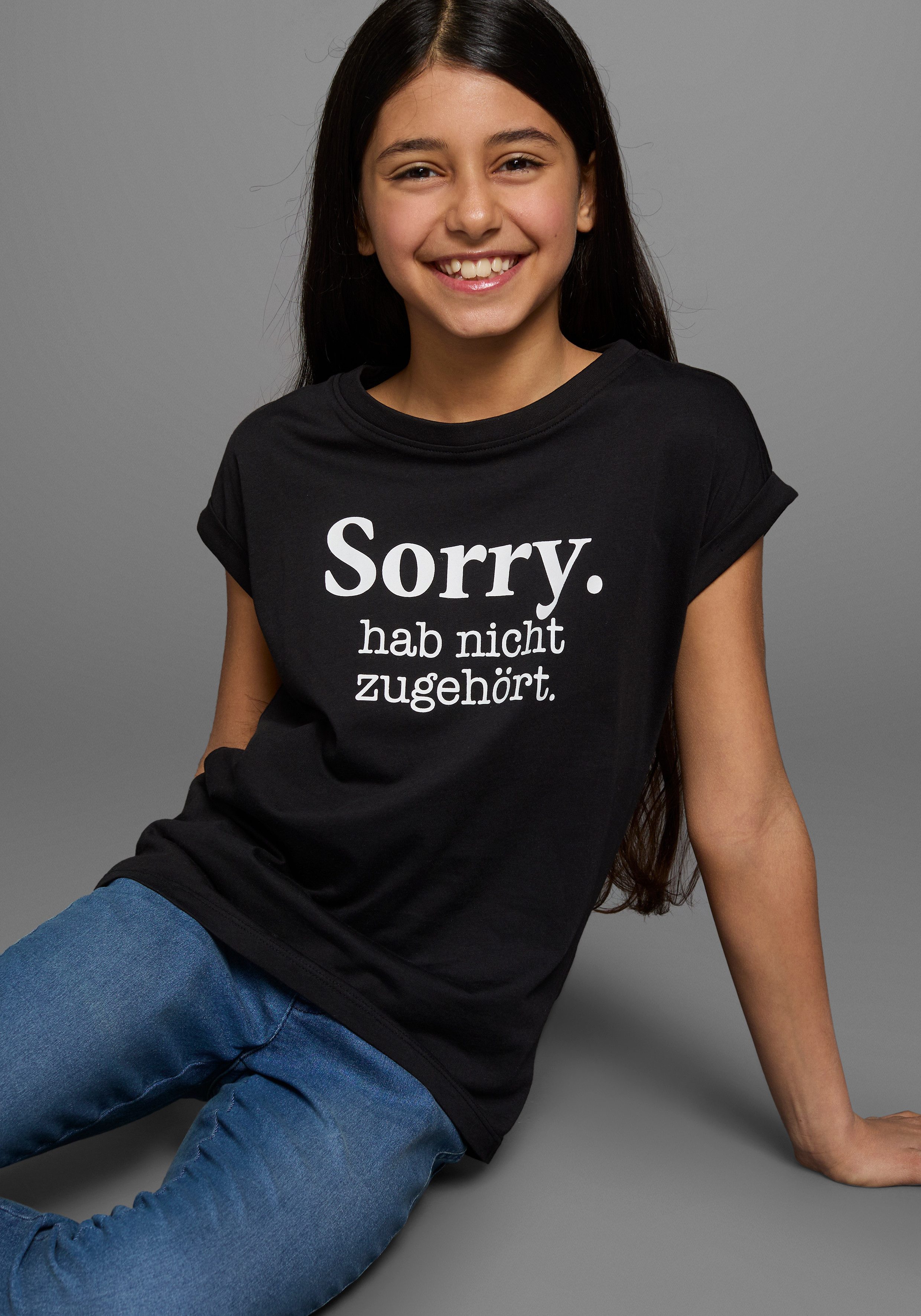 KIDSWORLD T-Shirt Sorry. hab nicht zugehört. Kurzarm, bedruckt, Rundhalsausschnitt, aus Baumwolle