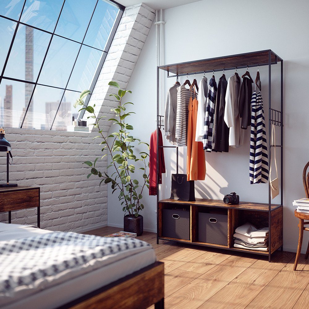 Vicco Kleiderschrank Fyrk, Eiche rustikal/Schwarz, 119.5 x 189 cm