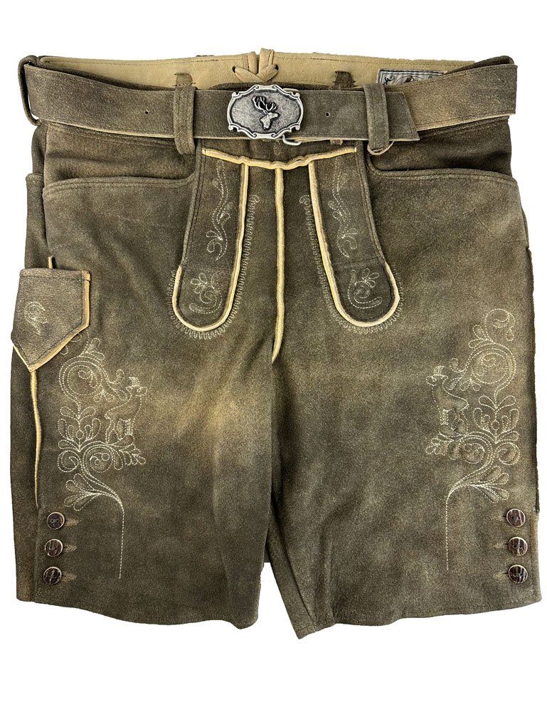 Leder Granit mit 'Schorsch 1' Trachtenlederhose Buchberger Gürtel, Ziegenvelours