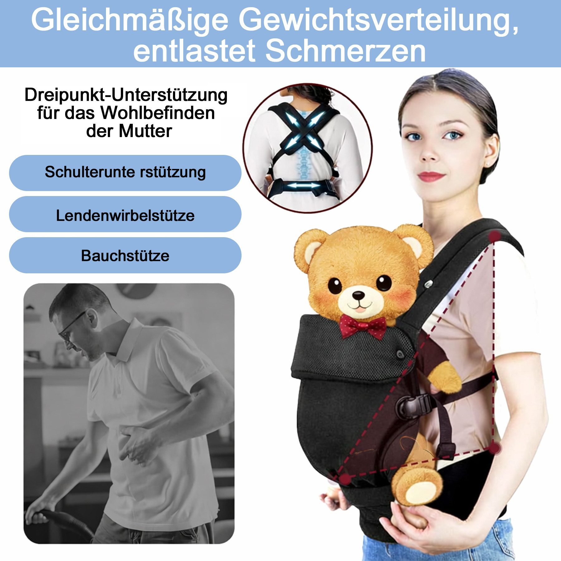 Mutig Bauchtrage Babytrage für Neugeborene Ergonomic Tragetaschen (Babytrage Tragegurt für Neugeborene & Kleinkinder (0–36 Monate), Für 3.6 kg – 14.5 kg Säugling Kleinkind Baby Bauchtrage), für Babys & Kleinkinder