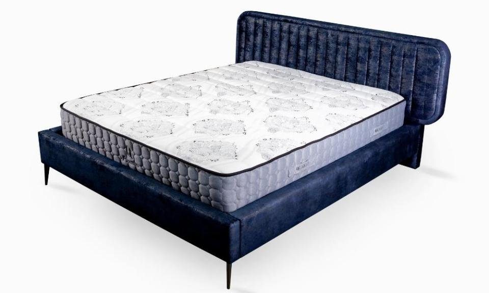[Teures Material] JVmoebel Bett, Design Holz Schlafzimmer Neu Blau Polster Doppelbett Möbel Stoff