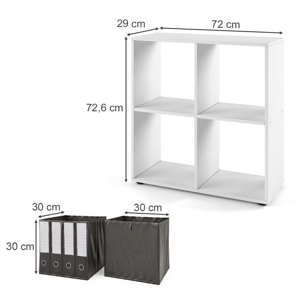inkl. | Weiß Standregal 4 weiß Bücherregal Faltboxen Fächer Raumteiler Vicco TETRA weiß