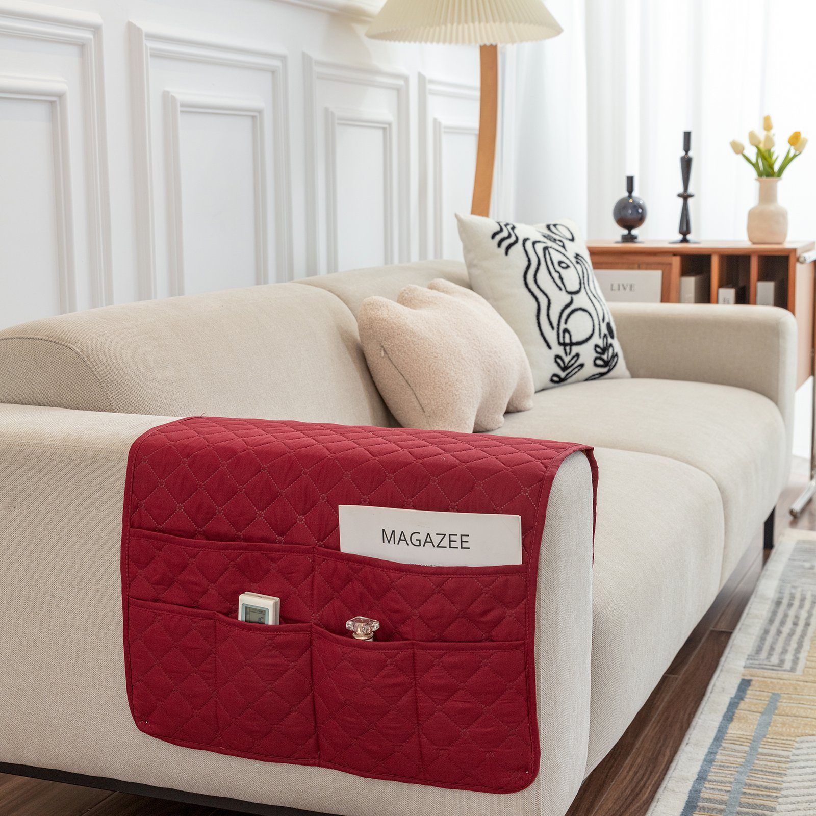 Sofahusse Armbezug, wasserabweisend, mit Rot Seitentasche, Sofa, für 50x90cm Rosnek, rutschfest