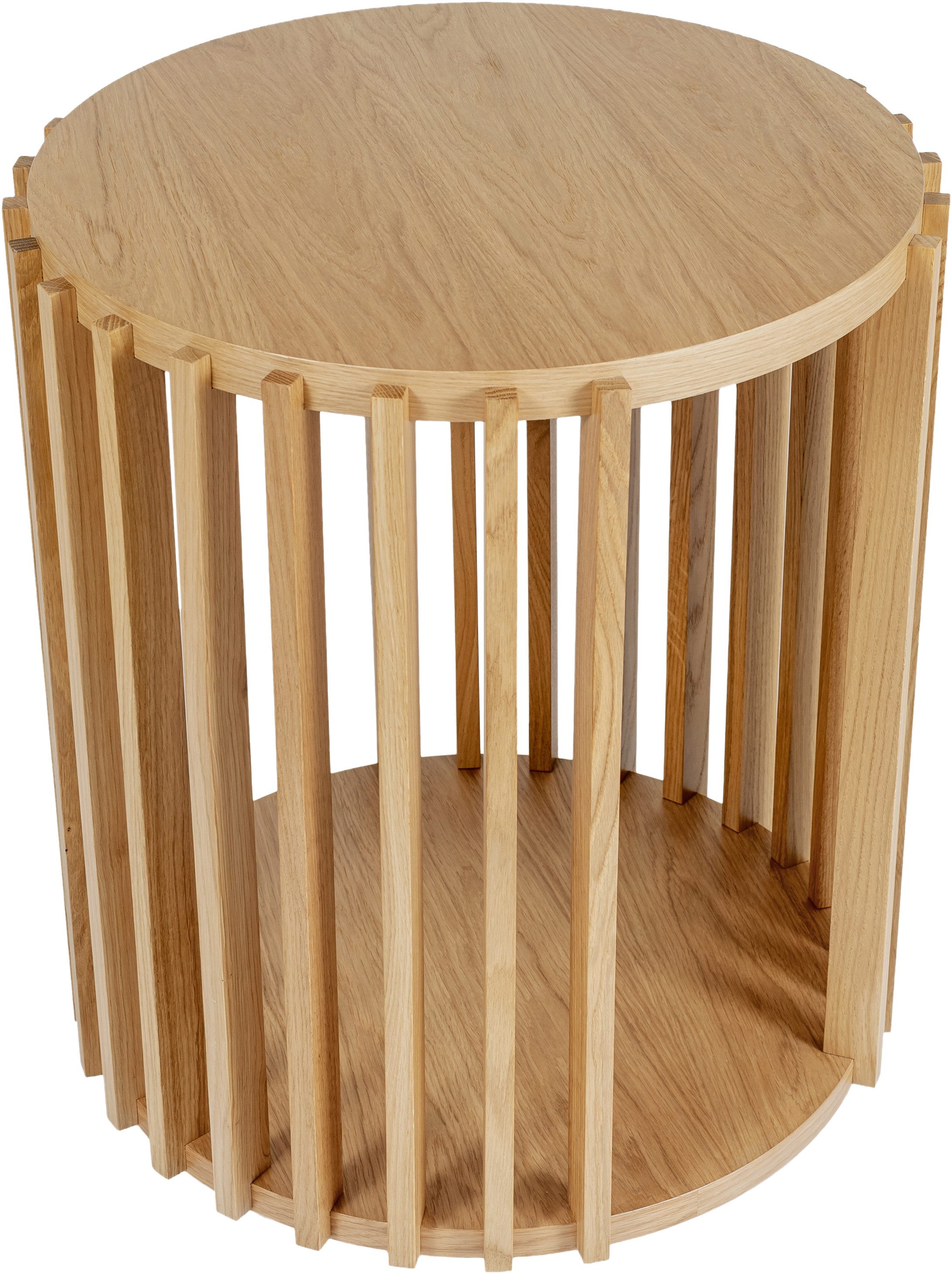 Woodman Beistelltisch Drum, Breite/Tiefe/Höhe: 53/53/58 cm, Holzfurnier aus Eiche, Sproßen aus massiver Eiche, FSC®