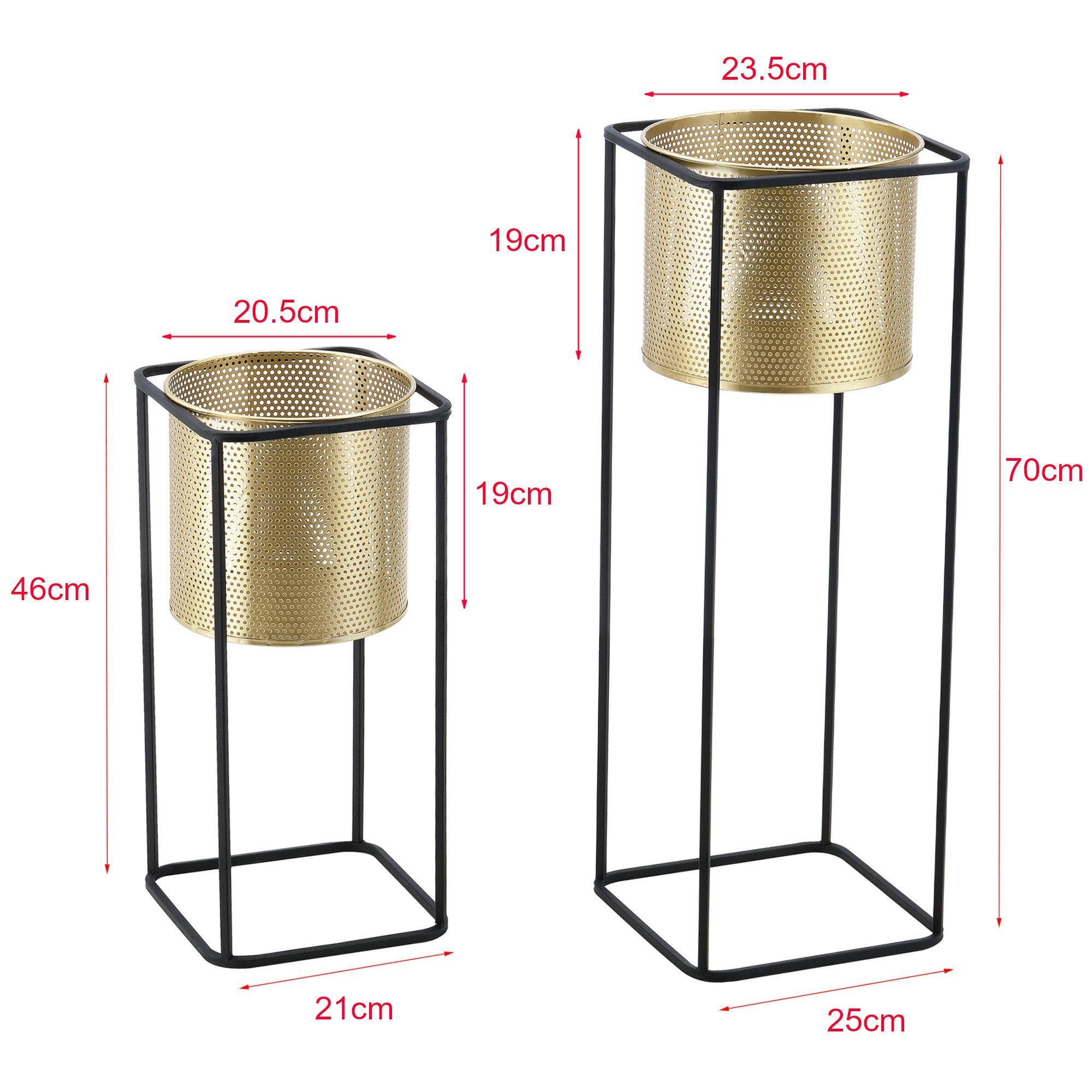 en.casa Blumenständer (Set, 2er), »Mettet« Pflanzenständer 2er Set Metall Goldfarben/Schwarz