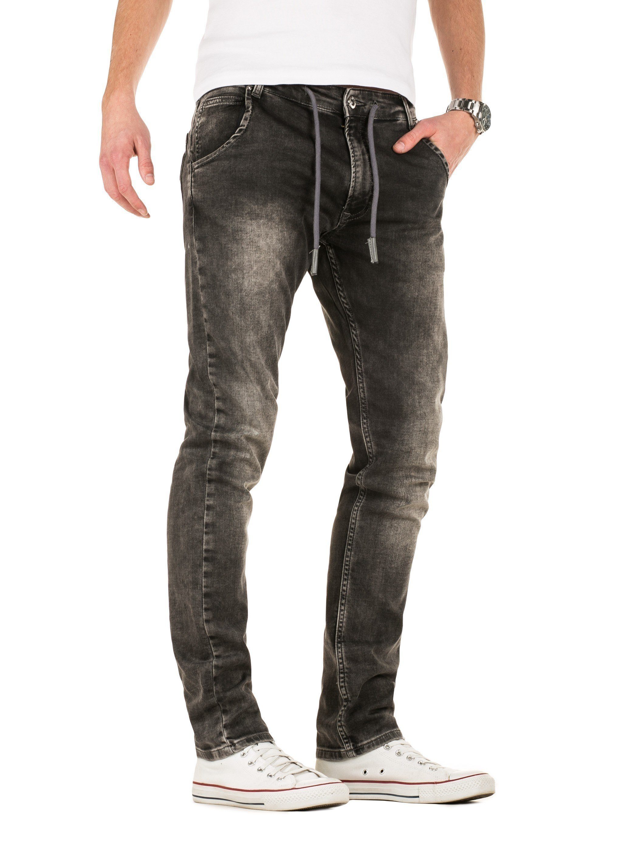 WOTEGA Slim-fit-Jeans Herren Jogginghose in Hose grey Grau Jeans in 19000) Joshua Sweathosen Denim (raven Stretch Jogging Jeans-Look
