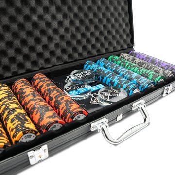 HOME DELUXE Spieltisch Pokerset / Pokertisch CASINO 215 x 106 x 78 cm, (inkl. 500 Pokerchips, Getränkehalter & Chiptray), mit LED Beleuchtung & für 9 Personen I Poker Tisch