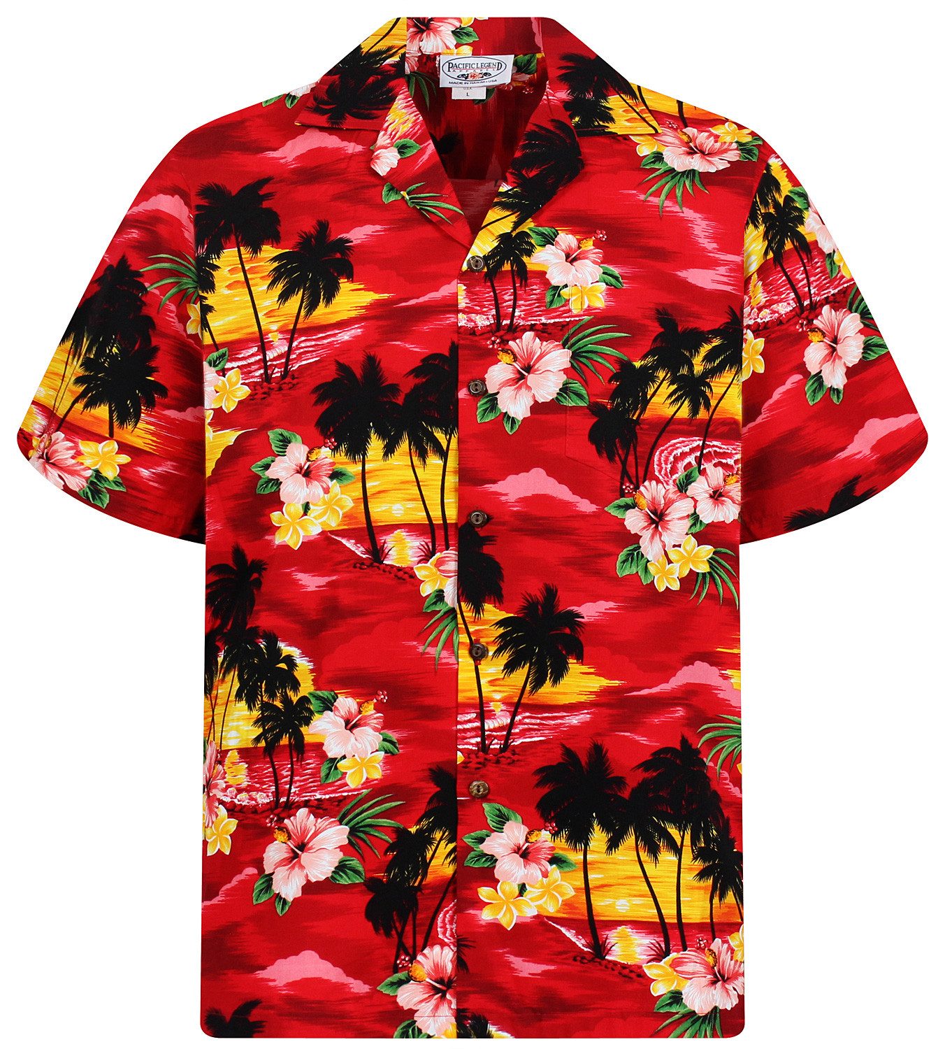 Pacific Legend Hawaiihemd "Rosa Blüte" Herren Kurzarm Baumwolle Kokosknöpfe Original Hawaii
