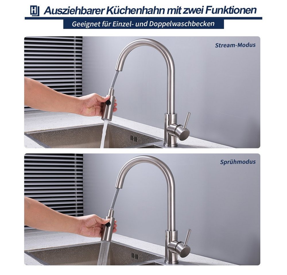 Thumbnail - HOMELODY Spültischarmatur Küchenarmatur mit 2 Strahlarten Wasserhahn Küche ausziehbar Hochdruck Küchenarmatur 360° Drehb...