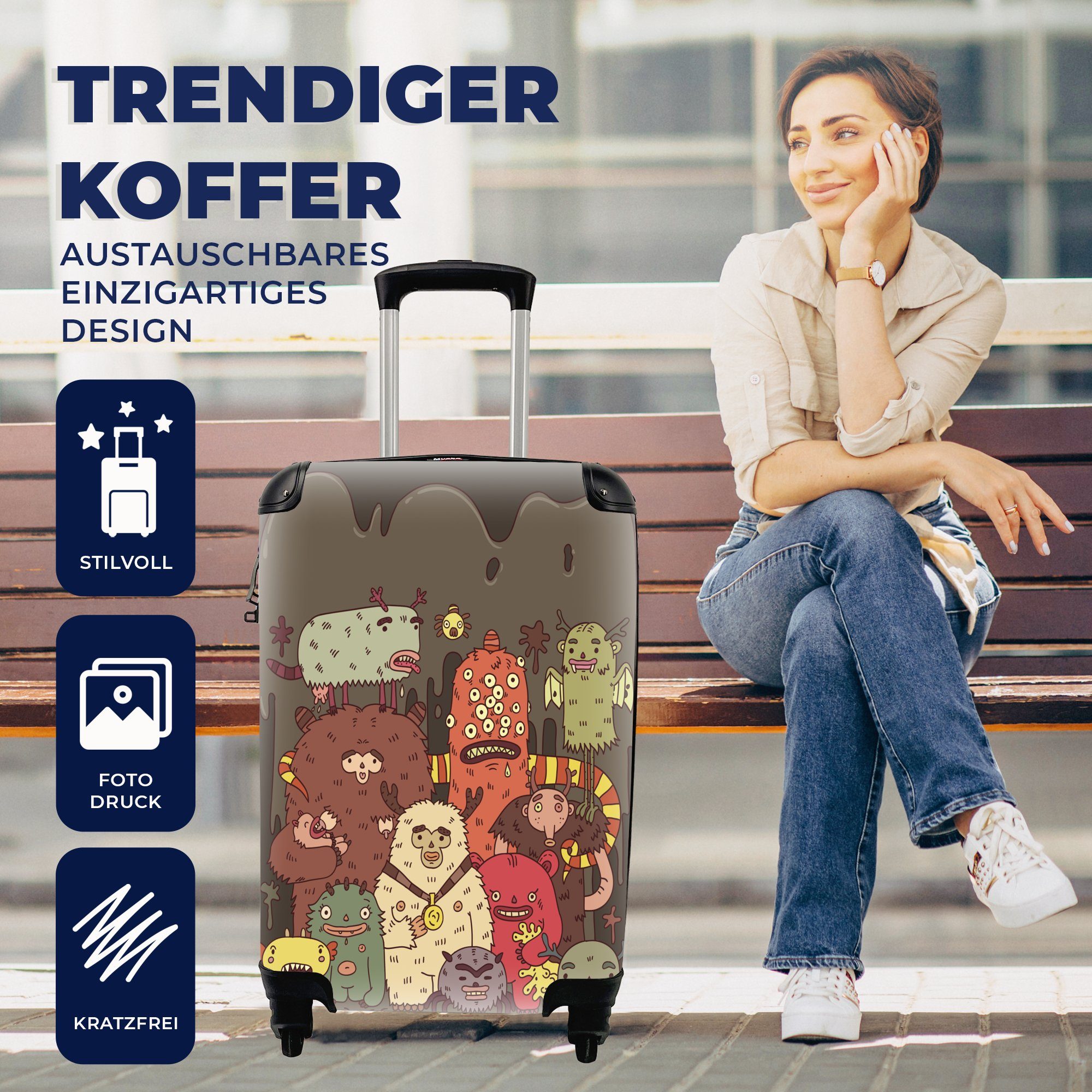 Illustration Reisekoffer Handgepäckkoffer für Reisetasche von rollen, mit 4 Ferien, außerirdischen Trolley, Rollen, MuchoWow Handgepäck Monstern,