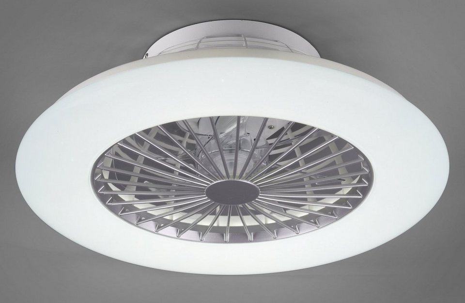 TRIO Leuchten LED Deckenleuchte Stralsund, Timerfunktion,  Ventilatorfunktion, LED fest integriert, Neutralweiß, mit Ventilator,  Fernbedienung., Leuchte/ Ventilator getrennt schaltbar, Leuchte dimmbar und  Lichtfarbe einstellbar (3000-6500 Kelvin)