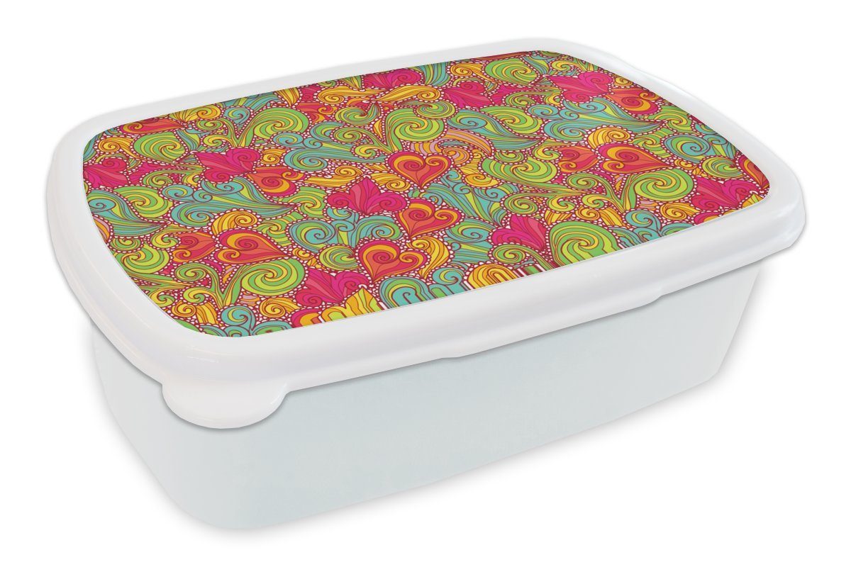 MuchoWow Lunchbox Mädchen - Herz - Locken - Muster - Mädchen - Kinder - Kinder - Kind, Kunststoff, (2-tlg), Brotbox für Kinder und Erwachsene, Brotdose, für Jungs und Mädchen weiß