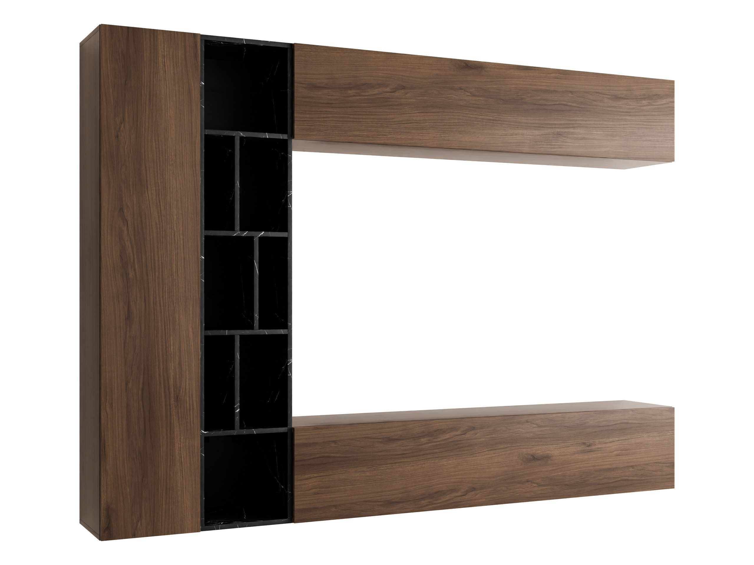 MIRJAN24 Wohnwand Kodita, (Komplett-Set, 3x Hängeschrank, Regal), 224x33x160 cm