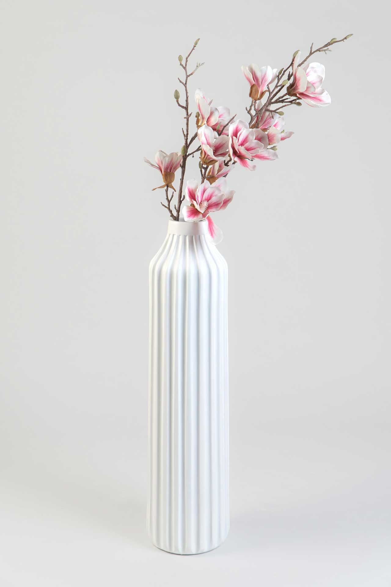 VIVANNO Bodenvase Fiberglas VERTO Säule - Wellenweiß Matt Mit Muster (1 St), 20x80 cm
