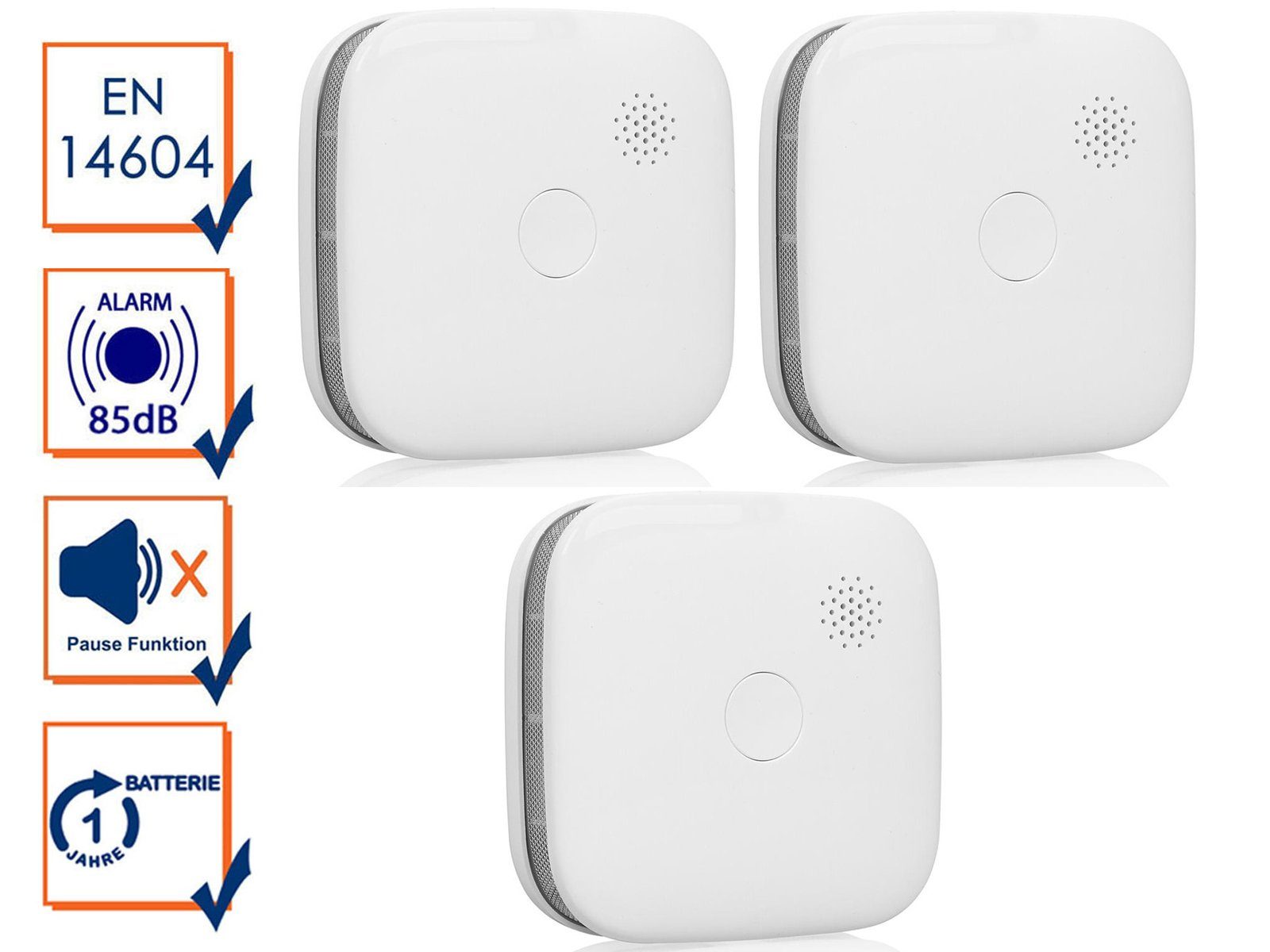 smartwares Rauchmelder (3er Set Optischer Brandmelder mit 1 Jahres Batterie, WiFi, mit App)