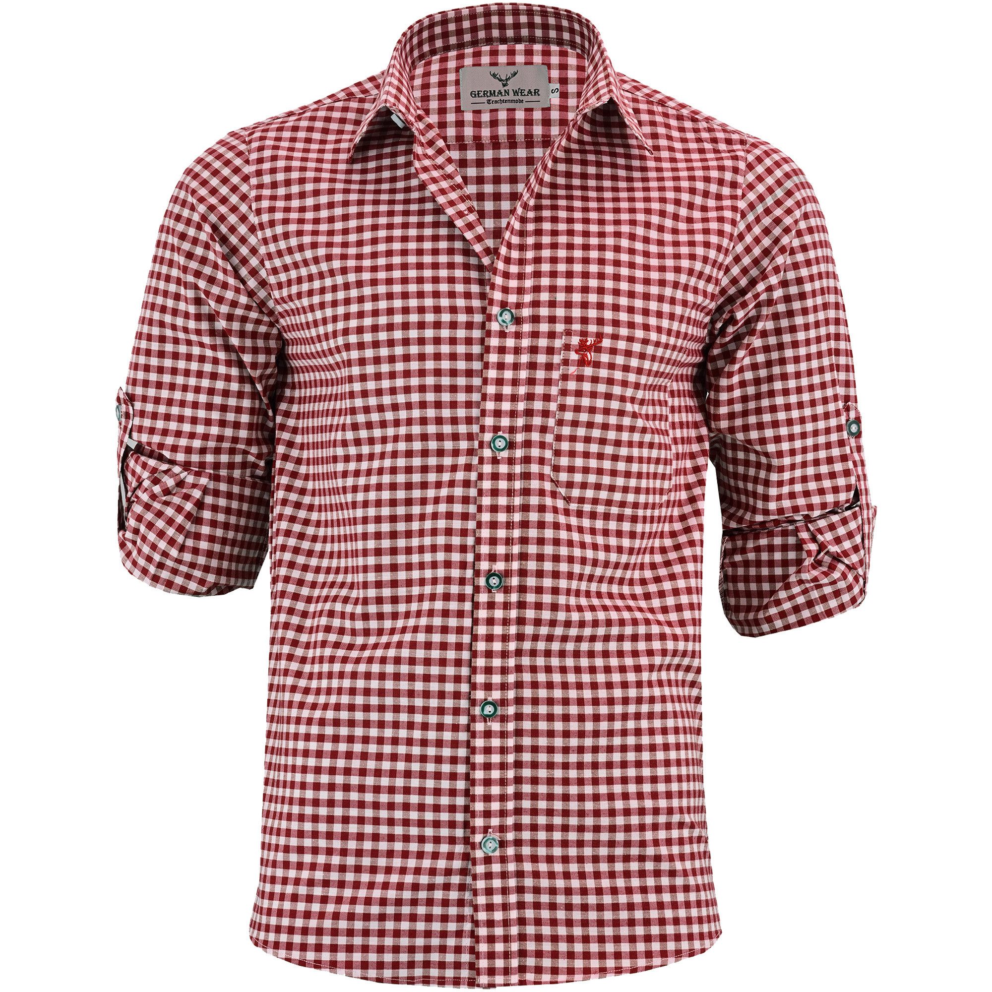 German Wear Trachtenhemd GW1202 Bayerisches Trachtenhemd Trachtenmode Beere Karo Hemd