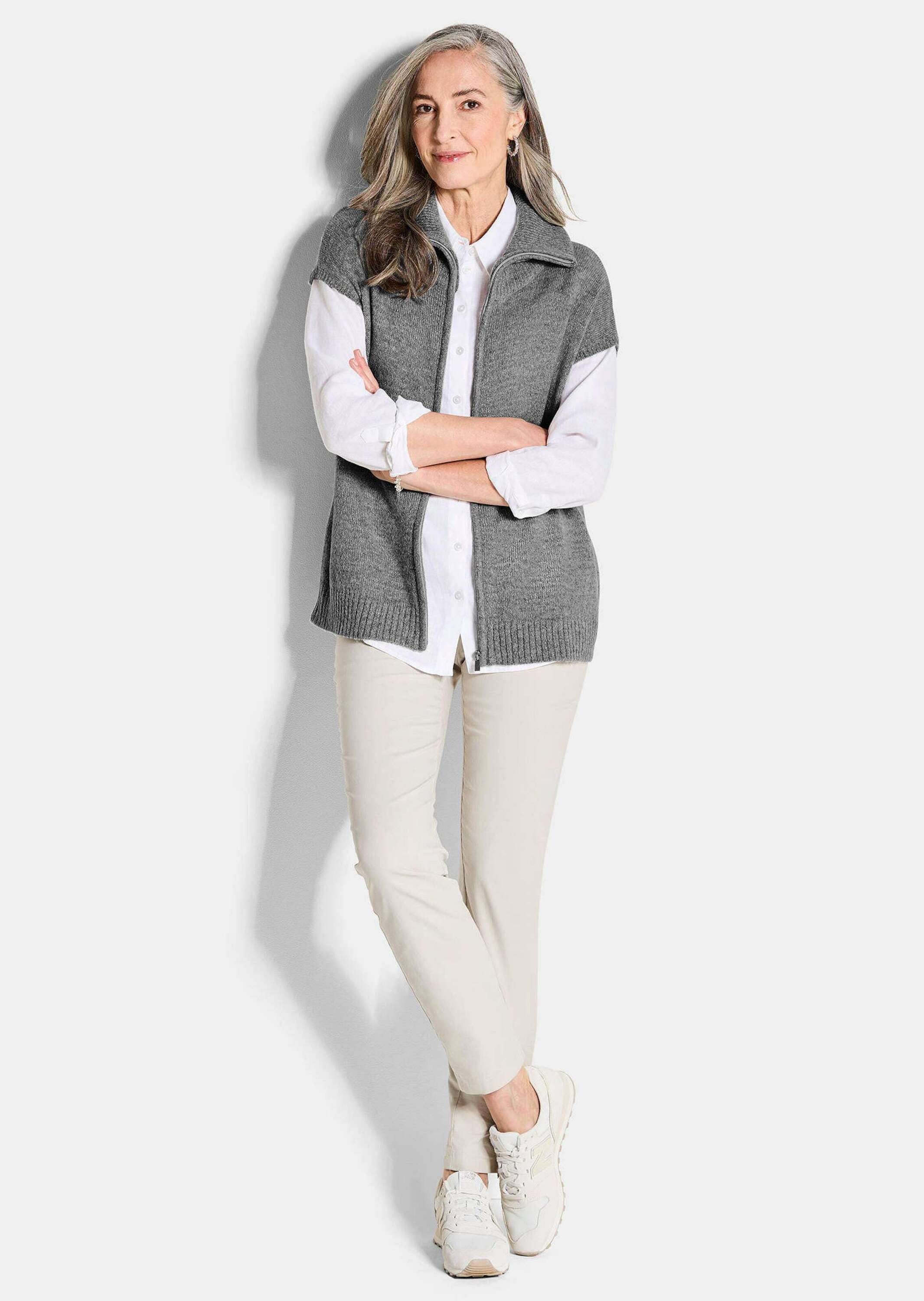 GOLDNER Kurzweste Melierte Weste mit Reißverschluss Feinstrick-Weste mit vi günstig online kaufen