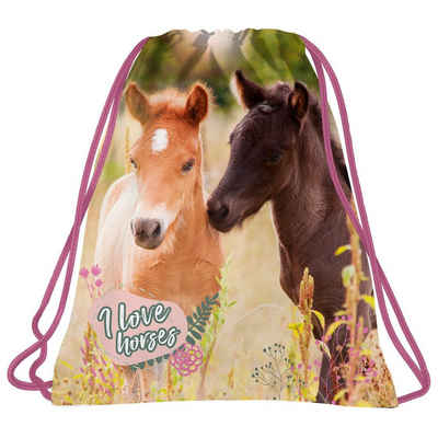 DERFORM Turnbeutel Pferde Pony Kinder Sportbeutel Sport Schuhbeutel Tasche I Love Horses