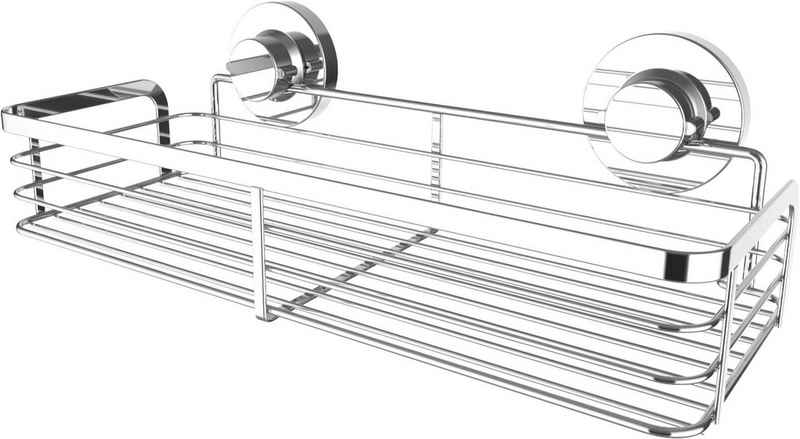 CORNAT Duschregal 3 in 1 - Extra langer & flacher Korb - Zur Wandmontage - Duschablage, 3 Befestigungsoptionen mit Saugnapf, Klebepad & Bohren - Verchromt