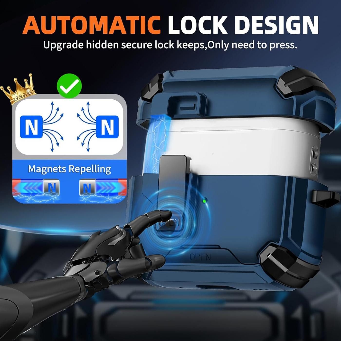 CoolGadget Kopfhörer-Schutzhülle Defender Hülle für Apple AirPods 4 magnetisch mit Karabiner, 360° Full-Body Case Schutzhülle Handy Standfunktion magnetisch lad – Bild 4 von 5