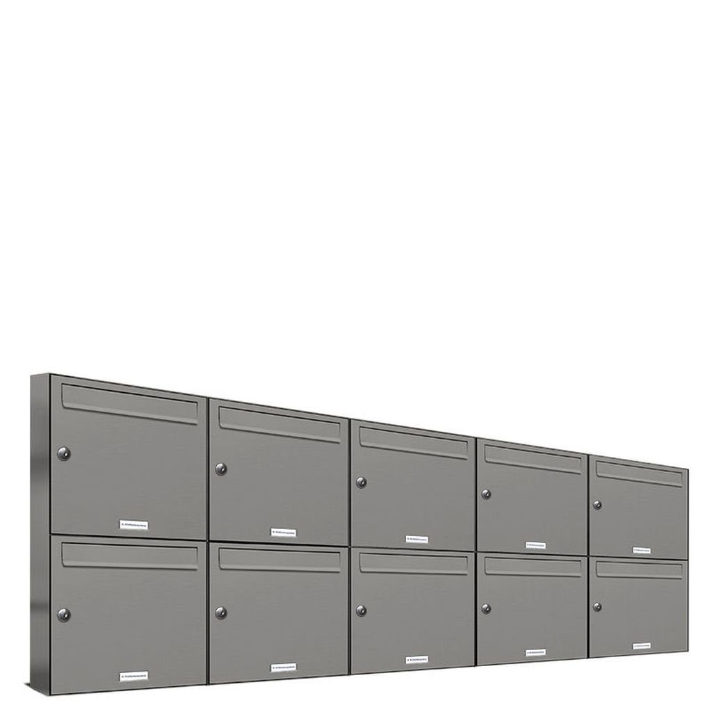 AL Briefkastensysteme Wandbriefkasten 10er Premium Briefkasten Aluminiumgrau RAL 9007 für Außen Wand 5x2