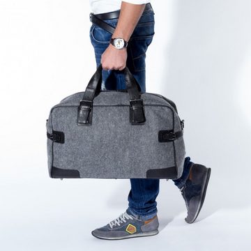 FEYNSINN Reisetasche Leder Weekender Unisex ROBERTO, Echtleder Reisegepäck für Damen & Herren, Sporttasche XL schwarz-grau