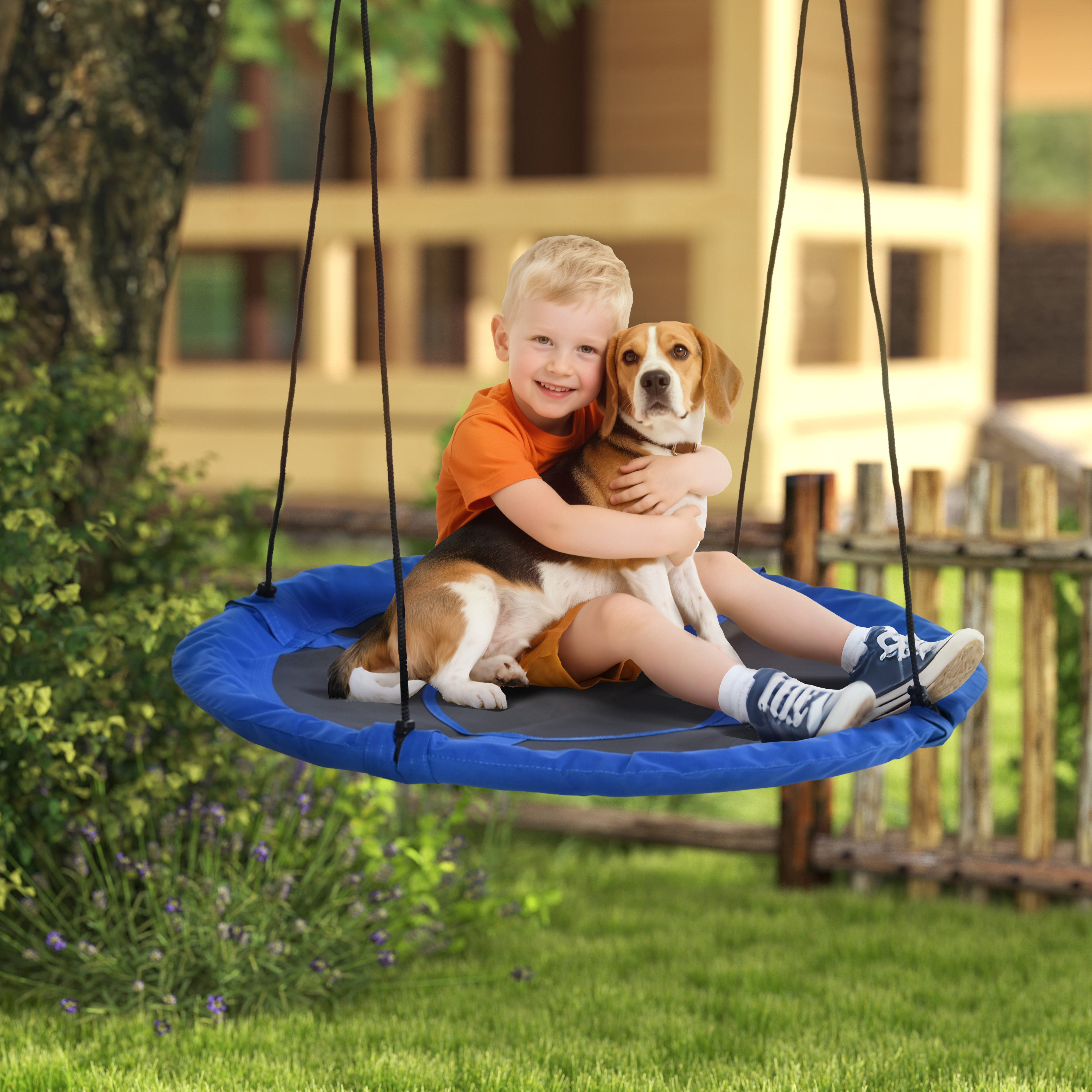 Outsunny Einzelschaukel Nestschaukel Ø110 cm, Hängeschaukel bis 100 kg, (Tellerschaukel, 1-tlg., Kinderschaukel), für 3-12 Jahre Kinder, Blau