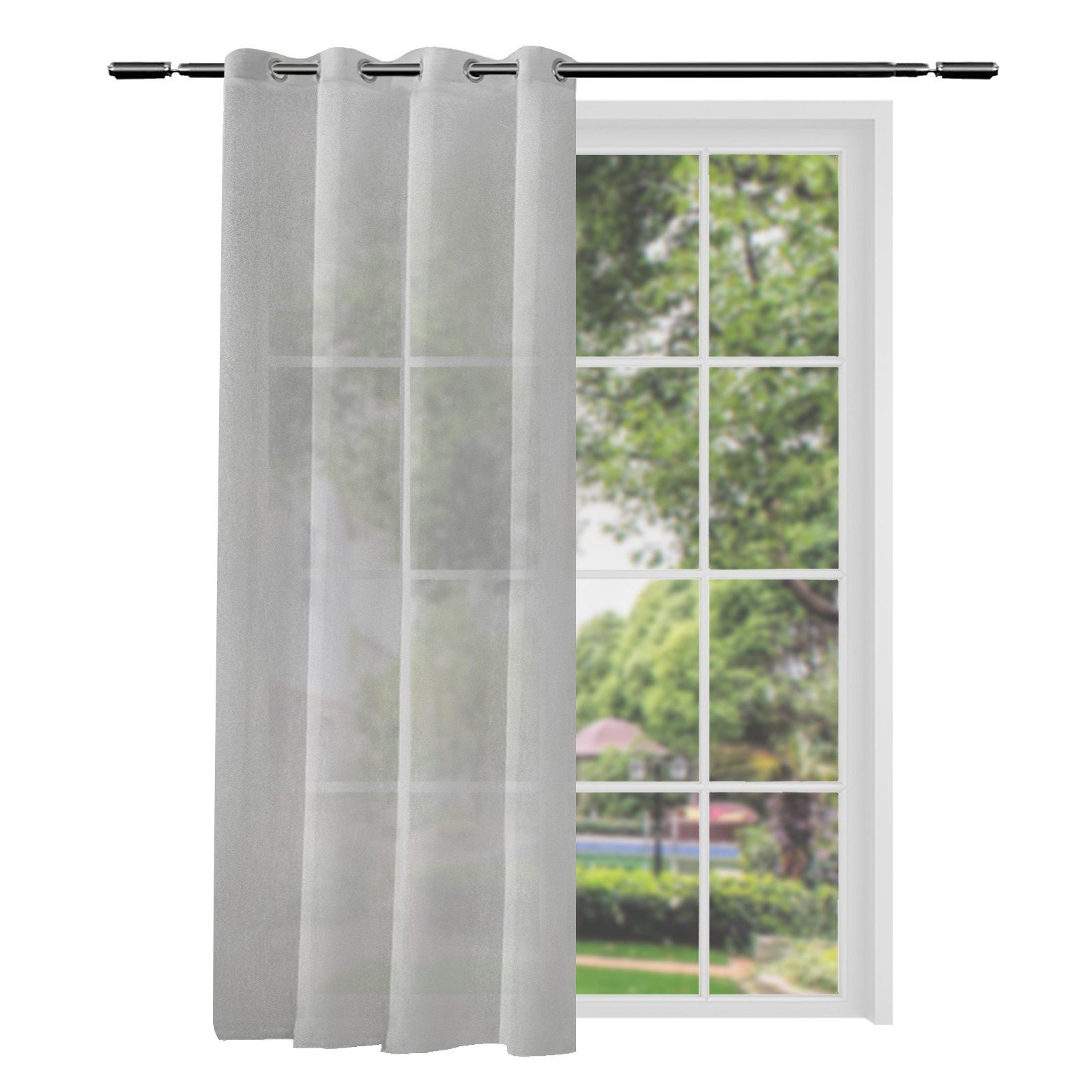 Woltu Gardine (2 St), Ösen, halbtransparent, mit Ösen Leinen Optik Ösenscha günstig online kaufen