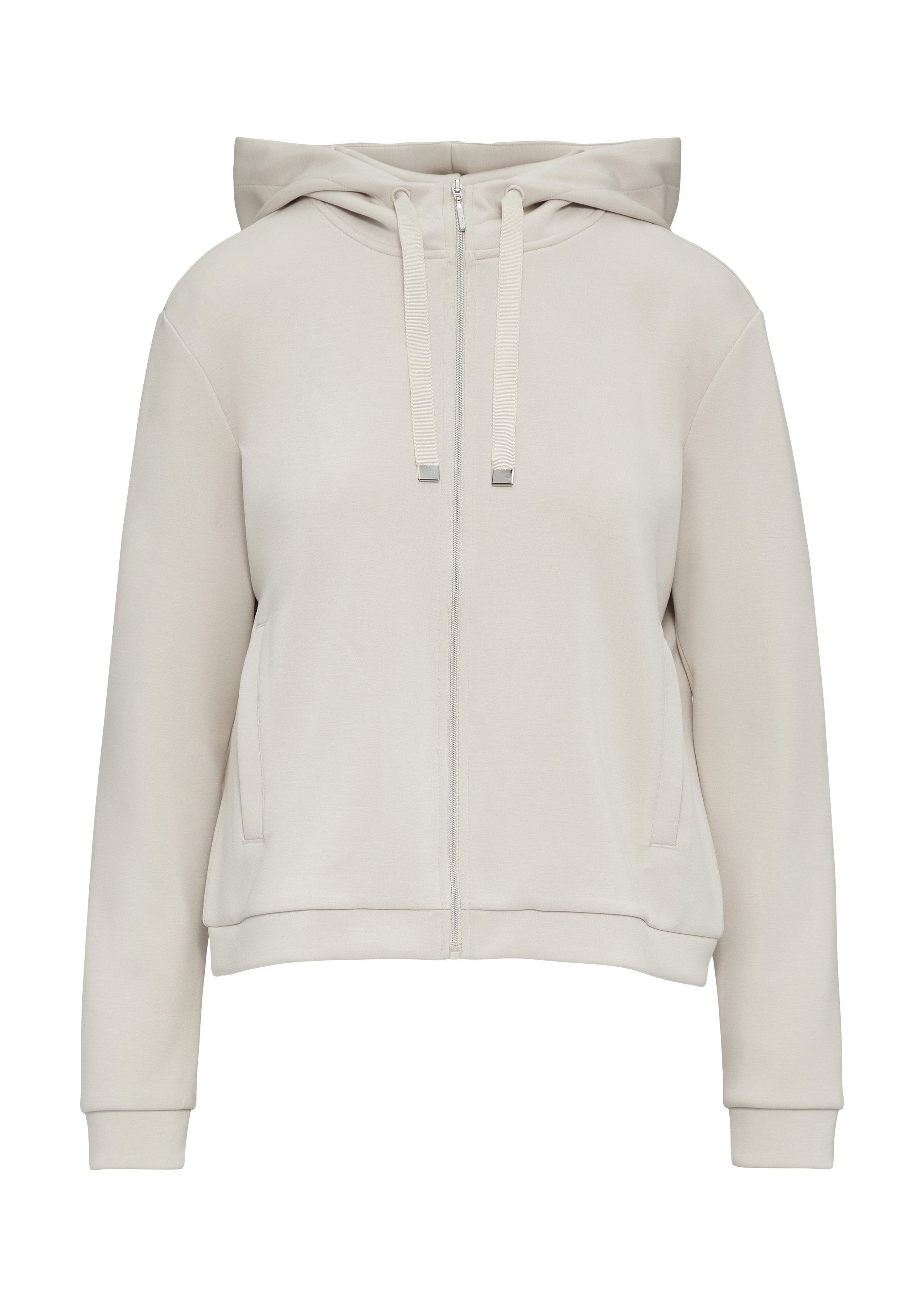 comma Sweatjacke Sweatshirt Jacke Verkürzte Sweatjacke mit Kapuze und Leistentaschen