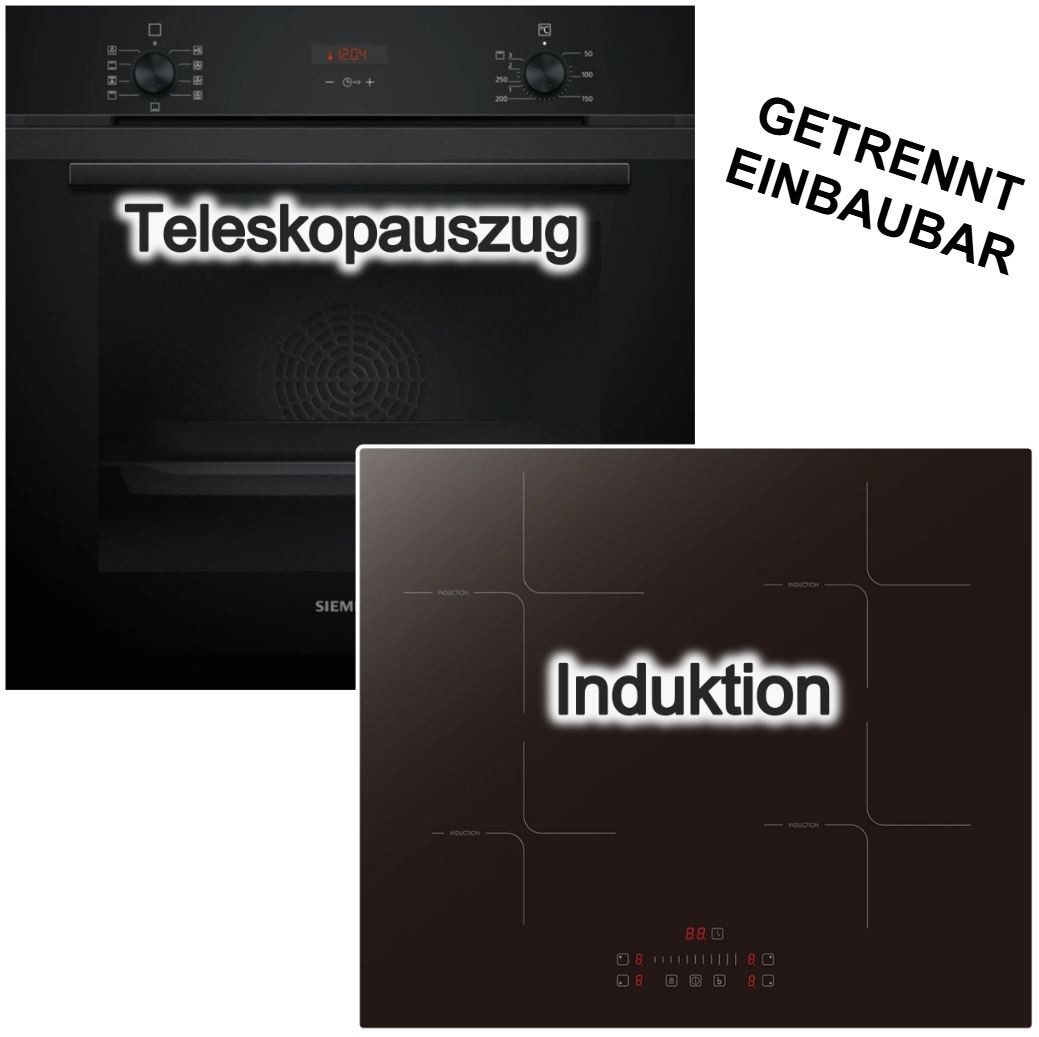 SIEMENS Backofen-Set Schwarz 71 Liter Heißluft Booster + PKM Induktionskochfeld SliderTouch, mit 1-fach Teilauszug, Hydrolyse