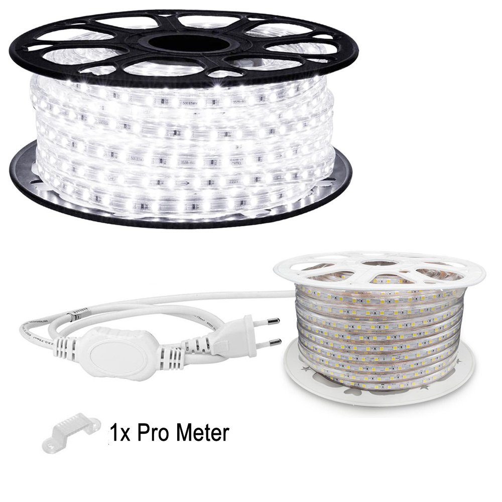 Aigostar LED Stripe 40m LED Strip Streifen 60x 5050 SMD pro meter - IP65 für innen und, 15 Meter LED Streifen in Kaltweiß für Außen und Innen 230v