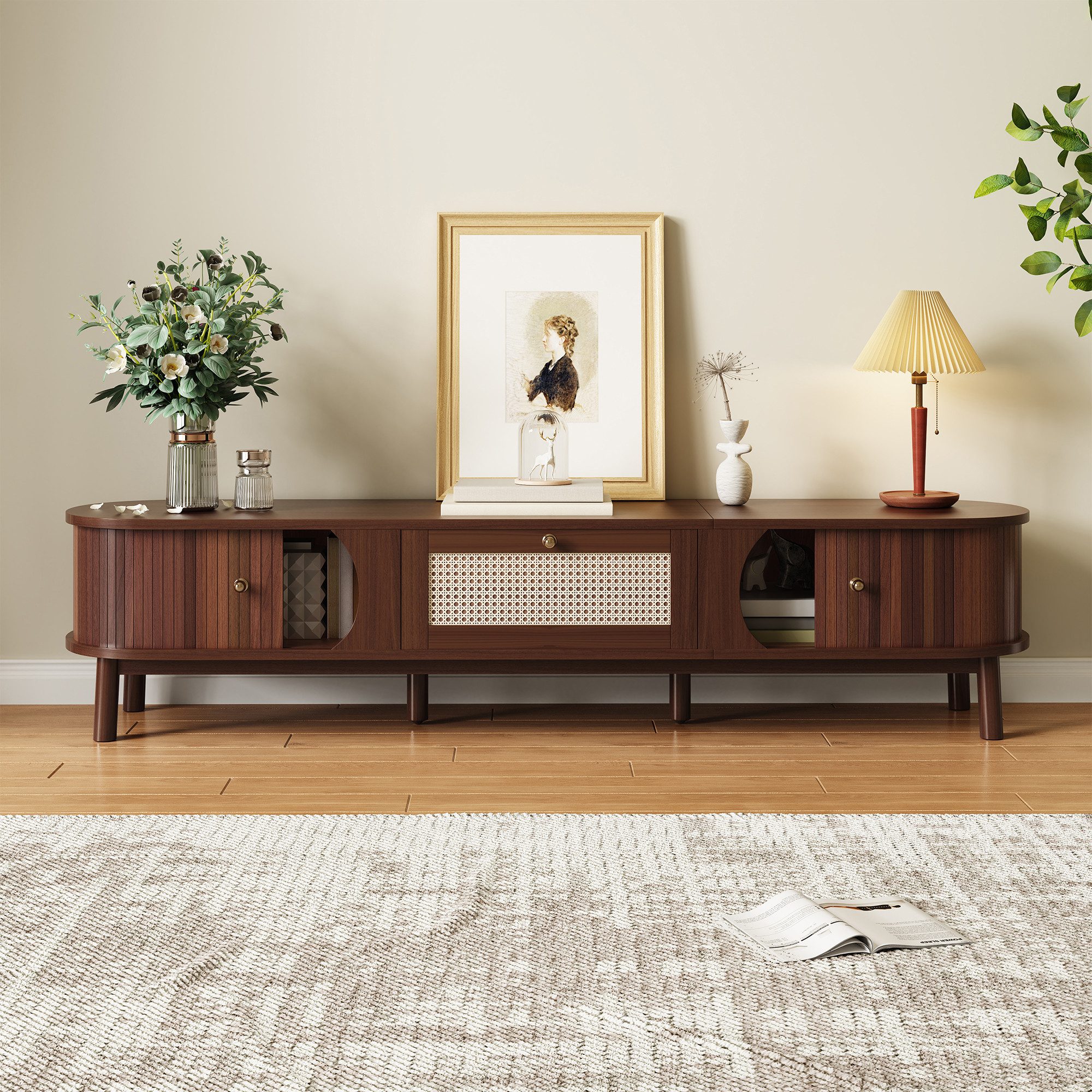 STILVORA Lowboard mit Rattan-Schubladen,TV-Schrank Fernsehschrank mit Holzs günstig online kaufen