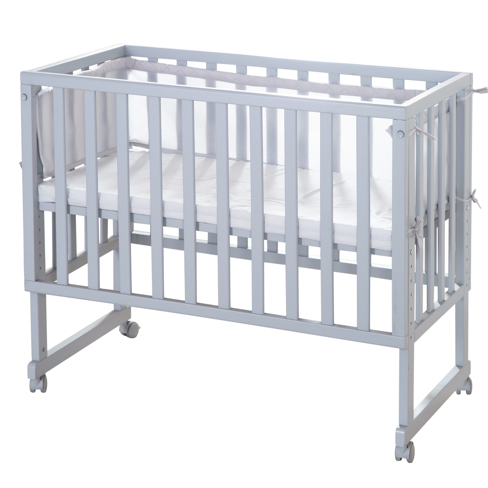 roba® Beistellbett roba Style grau, Beistellbett inkl. Matratze & Nestchen mit Barriere