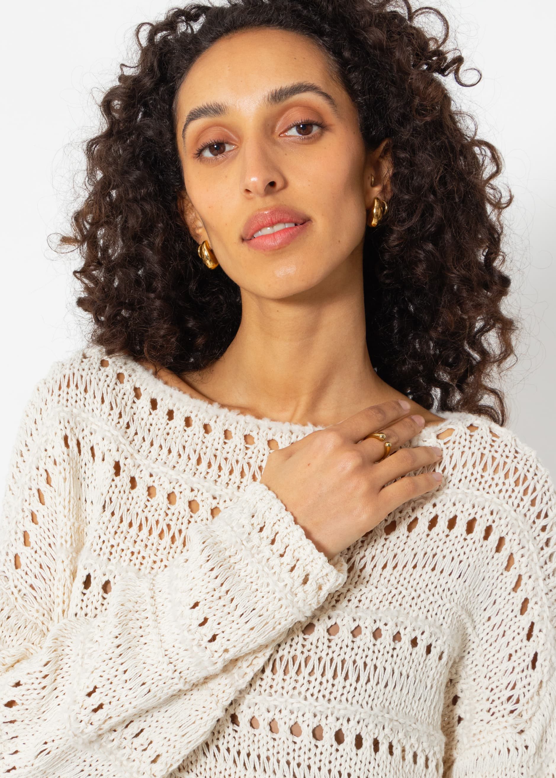 SASSYCLASSY Strickpullover Oversize Pullover Lässiger Strickpullover mit Ajour-Muster - Made in Italy