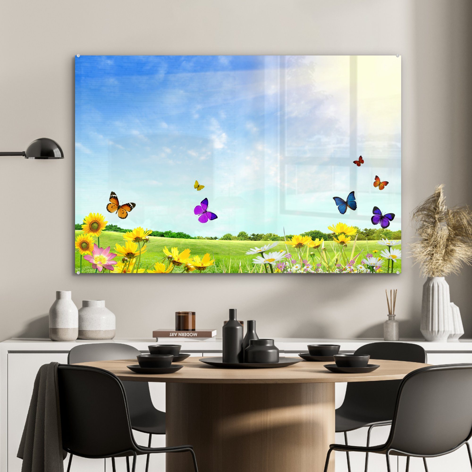 Sommer, Acrylglasbilder & Wohnzimmer Schmetterlinge Acrylglasbild - (1 Blumen Schlafzimmer MuchoWow - St),