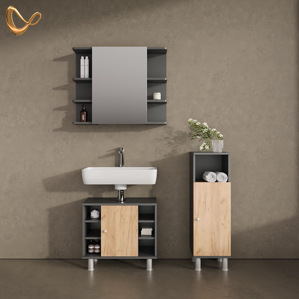 Livinity® Waschbeckenunterschrank Fucino, Goldkraft Eiche/Anthrazit, 60 günstig online kaufen