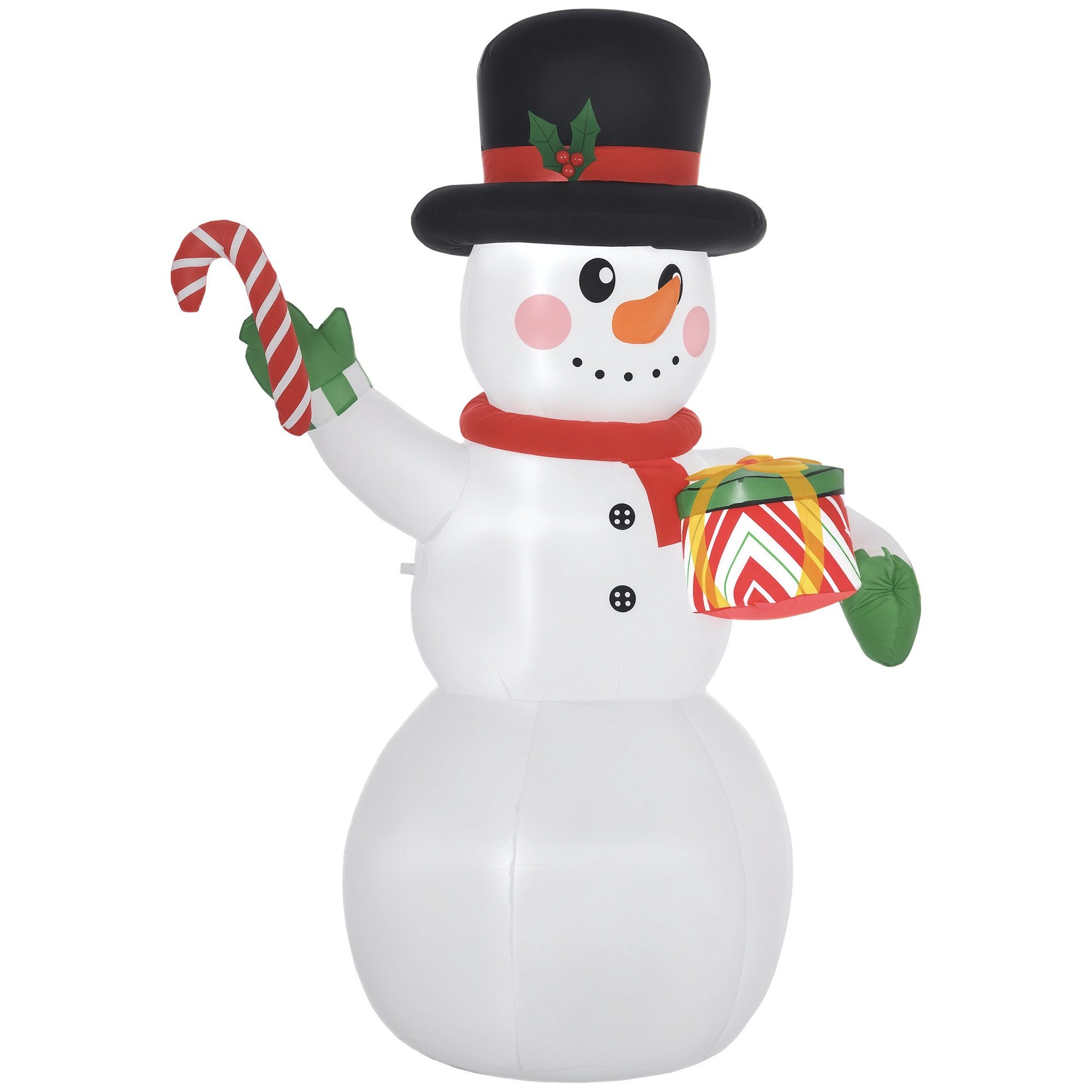 Outsunny Weihnachtsfigur Aufblasbarer Schneemann mit Zuckerstange, LED-Leuchte, Gebläse (Selbstaufblasende Weihnachtsbeleuchtung, 1 St., Aufblasbarer Weihnachts – Bild 2 von 5