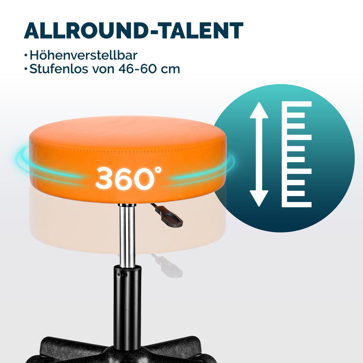 Casaria Drehhocker, Höhenverstellbar 10cm Polsterung 46-60cm Sitzhöhe 360° Drehbar Ø35cm