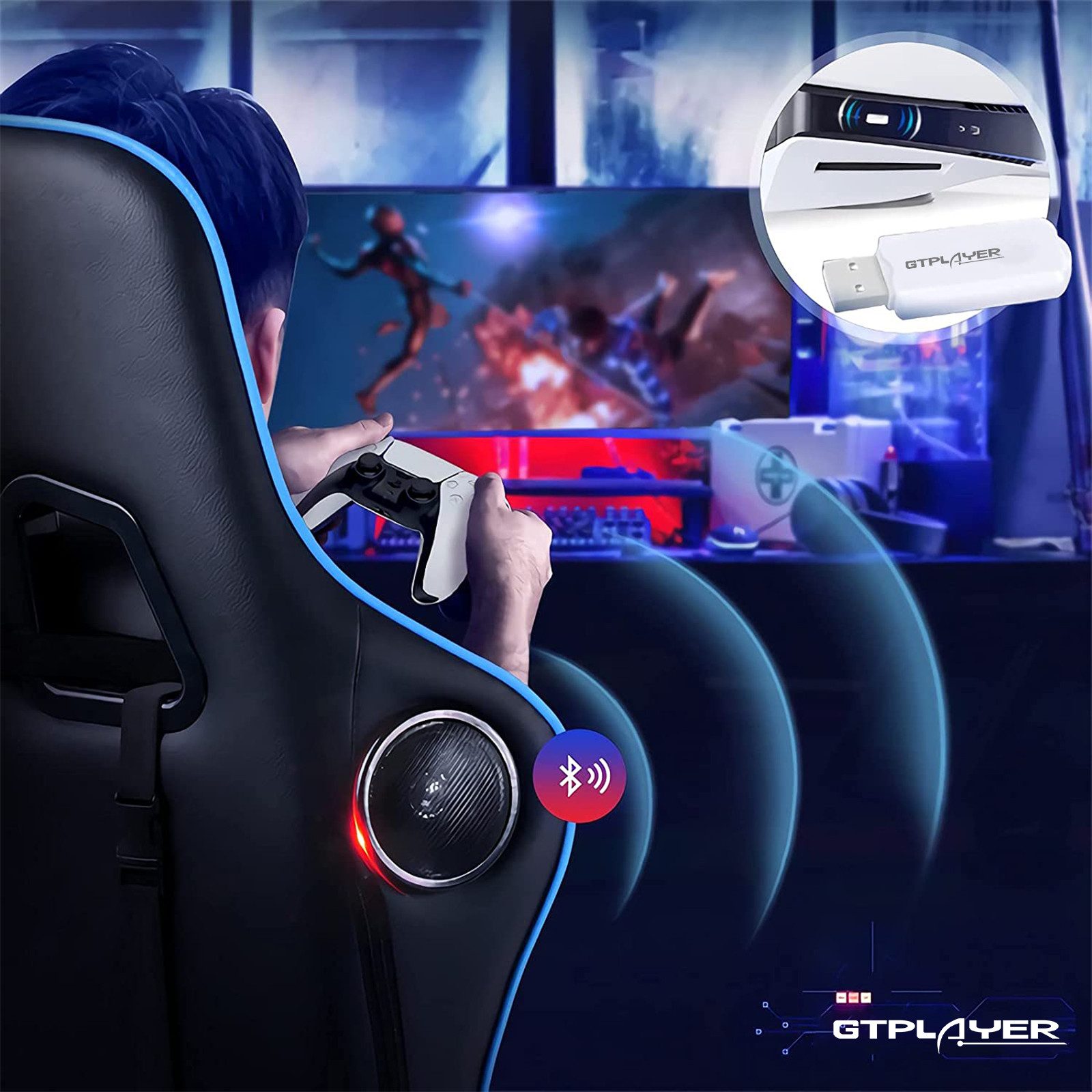 GTPLAYER Bluetooth Adapter 5.1 Bluetooth-Adapter, Windows XP/7/8/10, mac OS, PS4, Switch(TV Mode) Kompatibel
