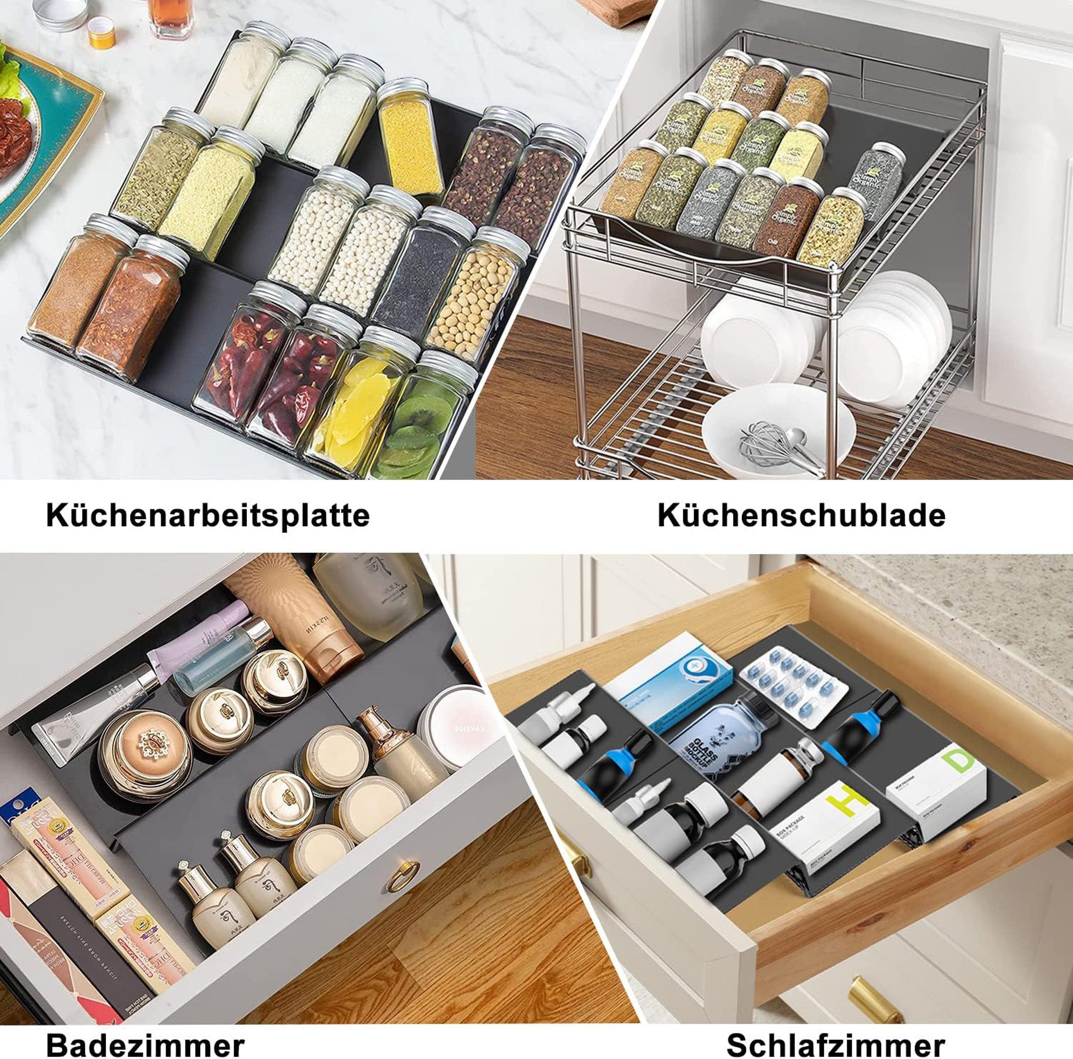 Diwzbyn Gewürzregal 6er Pack Gewürzregal Schublade, Erweiterbares Gewürz Organizer, Schublade Verstellbar, Schubladeneinsatz Gewürze – Bild 4 von 5
